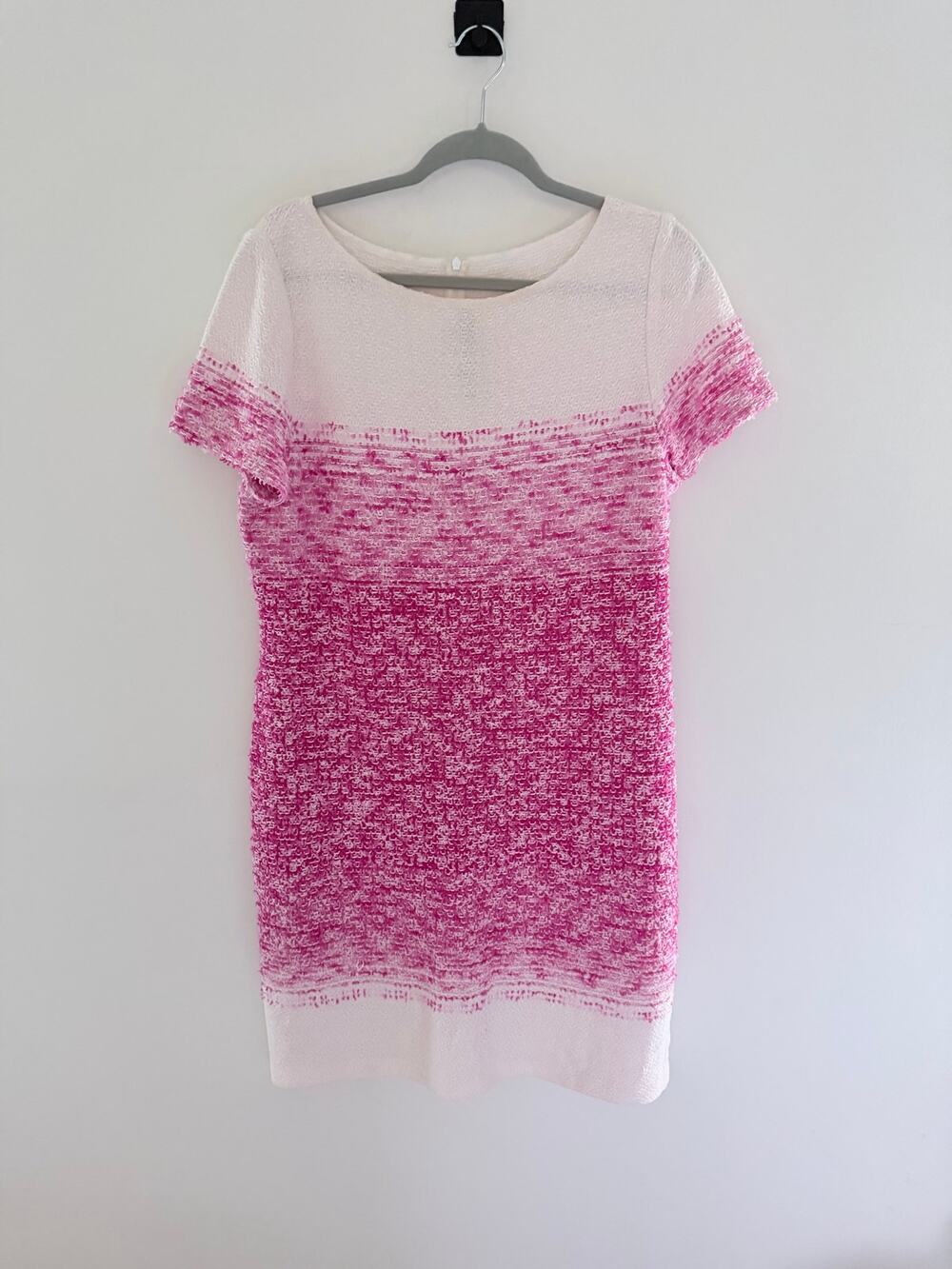 St. John Collection 'Papillons' Pink Ombré Knit Bateau Neck Sheath Dress-Size 14